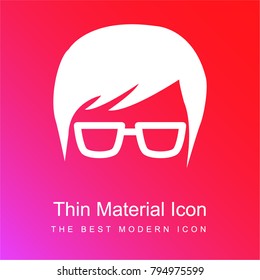 Face with hair and eyeglasses red and pink gradient material white icon minimal design