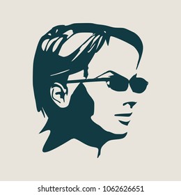 Face half turn view. Elegant silhouette of a woman spectacles