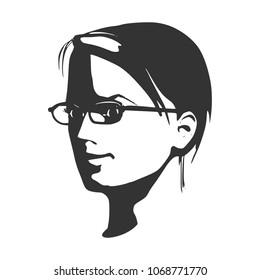 Face half turn view. Elegant silhouette of a woman spectacles