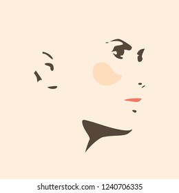 Face half turn view. Elegant silhouette of a female head.