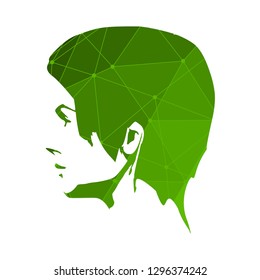Face half turn view. Elegant silhouette of a head. Connected lines with dots.