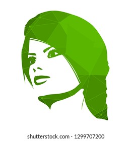 Face half turn view. Elegant silhouette of a head. Connected lines with dots.