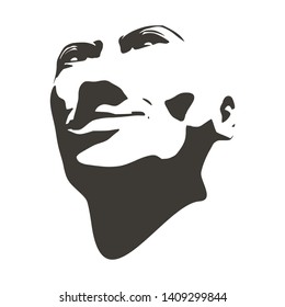 Face half turn view. Elegant silhouette of a female head. Portrait of a happy smiled woman