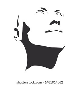 Face half turn view. Elegant silhouette of a female head. Portrait of a happy smiled woman
