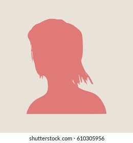 Face half turn view. Elegant silhouette of a female head. Vector Illustration. Short hair. Monochrome gamma.