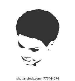 Face half turn view. Elegant silhouette of a female head. Short hair. Monochrome gamma.