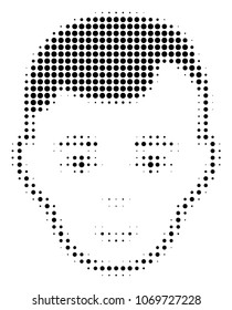 Face halftone vector icon. Illustration style is dotted iconic Face icon symbol on a white background. Halftone matrix is circle points.