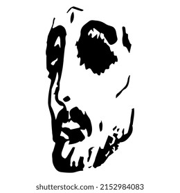 Angesicht eines gut aussehenden jungen Mannes. Jesus Christus. Männliches Porträt. Handgezeichnete lineare Doodle grobe Skizze. Schwarze Silhouette auf weißem Hintergrund.
