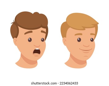 Face of Handsome Man Character Demonstrating Emotion Vector Set
