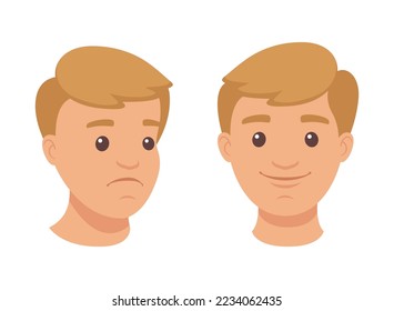 Face of Handsome Man Character Demonstrating Emotion Vector Set