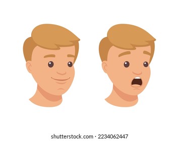 Face of Handsome Man Character Demonstrating Emotion Vector Set