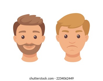 Face of Handsome Man Character Demonstrating Emotion Vector Set