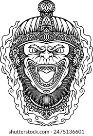 Face Hanoman Lineart full vector 