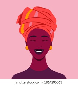 The face of a happy African girl. Avatar of a woman. Portrait. Vector flat illustrations