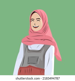 The face of a happy girl, muslim woman, hijab woman. Avatar of a laughing young woman. Portrait. Vector flat illustration