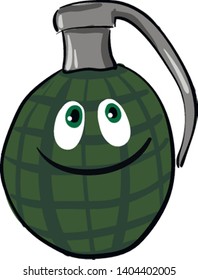 Angesicht einer glücklichen Grenade, lächeln, mit großen Augen, Vektorgrafik, Farbzeichnung oder Illustration. 