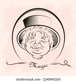 cara de un hombre feliz con sombrero, ilustración de sketch en vector, silueta	