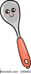 Face of a happy spoon with red handle, vector, color drawing or illustration. 