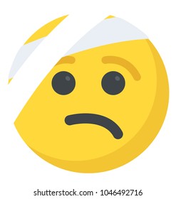 Face with head bandage flat icon design showing injured concept