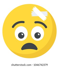 Face with head bandage flat icon design showing injured concept