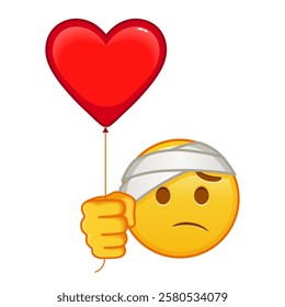 Face with head bandage with red heart baloon Large size of yellow emoji smile