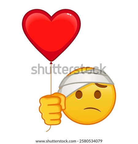 Face with head bandage with red heart baloon Large size of yellow emoji smile