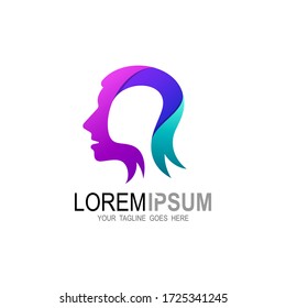 Face head logo vector, Face and ribbon logo design combination