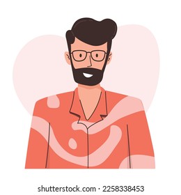 face head portrait. designer man in eye glasses. Bearded male character in eyeglasses