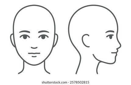 Face and head profile diagram (without hair). Blank unisex head template for medical infographic. Isolated vector illustration. 