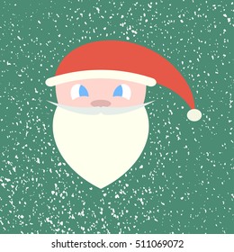 Face, head of Santa Claus on a background of falling snow. Green background.