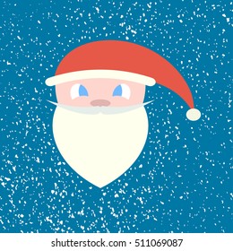 Face, head of Santa Claus on a background of falling snow. Blue background. Vector illustration