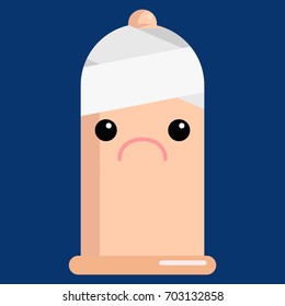 Face with head-bandage condom emoji vector illustration. Flat style design. Colorful graphics