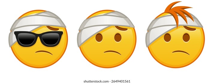 Rosto com bandagem na cabeça Conjunto de três emojis amarelos