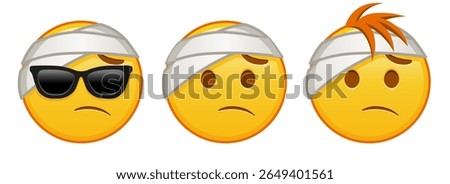 Face with head-bandage Set of three yellow emoji