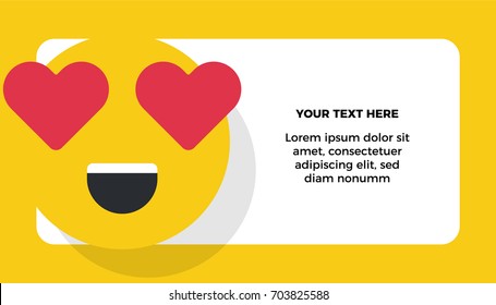 Face With Heart Eyes Emoji vector illustration. Love concept. Gift card note / Thank you note template with text box.