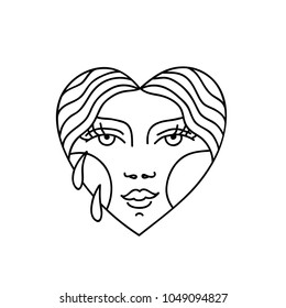 face in heart illustration traditional tattoo flash