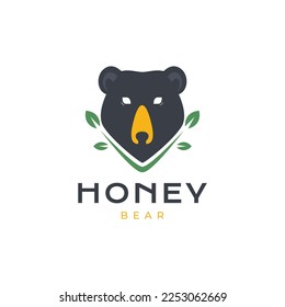 face honey bear forest leaves scare black logo design icon illustration template