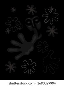 The face of horror before an unknown virus. Black and white illustration