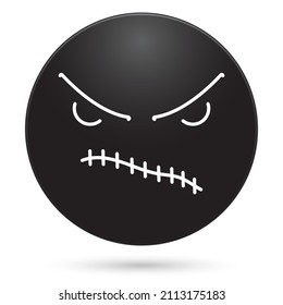 face horror icon, black circle button, vector illustration.