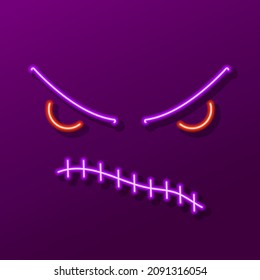 face horror neon sign, modern glowing banner design, colorful trend of modern design. Vector illustration.