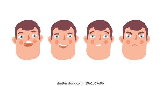 Face. Human emotions. Joy. Anger. Surprise. The character of a person. Fright. Vector illustration of a character in a cartoon style.