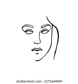 Face of human. Line art. Cute girl