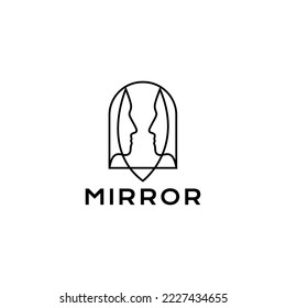 face human with mirror minimal line logo design vector