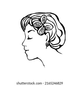 Face of human. Pretty lady line art