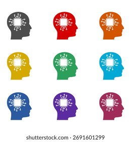 Ícone de tecnologia humana face isolado no fundo branco. Definir ícones coloridos