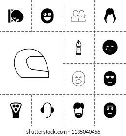Face icon. collection of 13 face filled and outline icons such as woman hairstyle, crying emot, brush, electric razor, man hairstyle. editable face icons for web and mobile.
