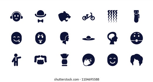 Face icon. collection of 18 face filled icons such as panther, child bicycle, electric razor, woman hairstyle, man hairstyle. editable face icons for web and mobile.