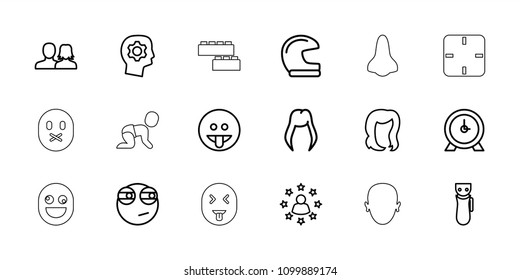 Face icon. collection of 18 face outline icons such as woman hairstyle, man and woman, electric razor, hairstyle, clock. editable face icons for web and mobile.