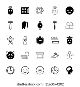 Face icon. collection of 25 face filled and outline icons such as eyeshadow palette, devil emot, emot with zipper mouth, human brain. editable face icons for web and mobile.