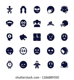 Face icon. collection of 25 face filled icons such as panther, woman hairstyle, girl, woman in spa, gear in head, crying emot. editable face icons for web and mobile.